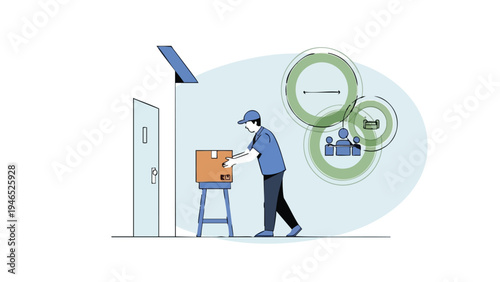 A vibrant vector illustration of a delivery boy in a flat design style, perfect for use in various commercial projects, conveying a sense of modernity and efficiency.