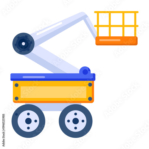 An icon showing a cherry picker designed in flat style