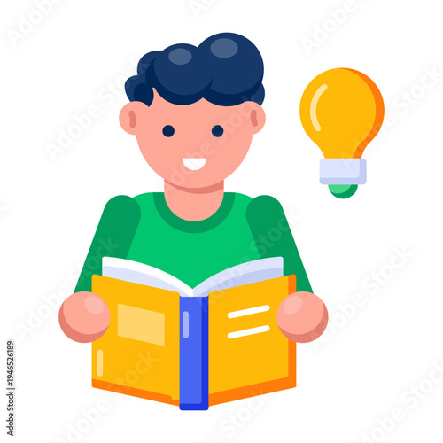 Flat style icon depicting studying