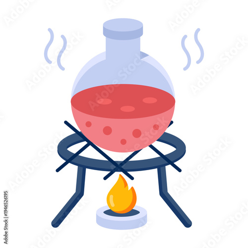A flat style icon showing a heating experiment