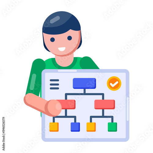 Flat style icon depicting a work process