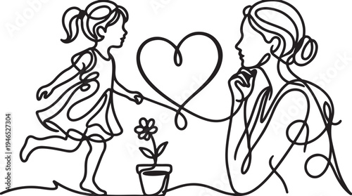 Happy Mother's Day Greeting Banner with Family Silhouette on Abstract Blue and Yellow Background.