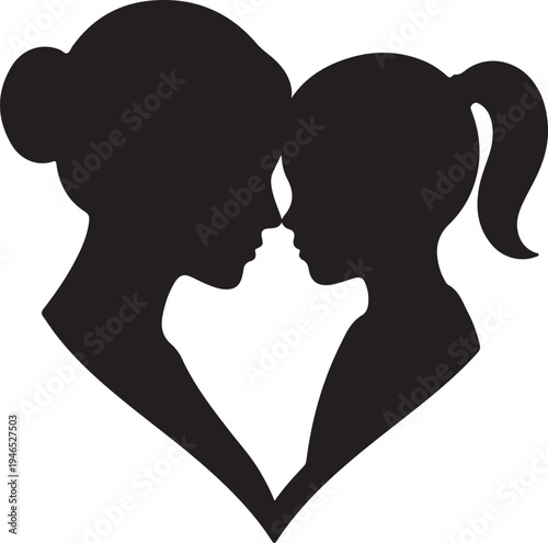 Happy Mother's Day Greeting Banner with Family Silhouette on Abstract Blue and Yellow Background.