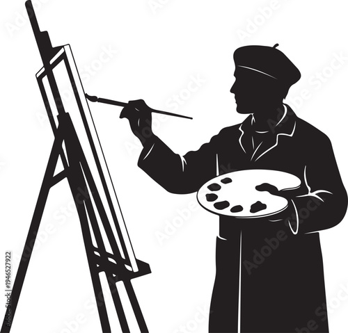white background painter artist black silhouette vector
