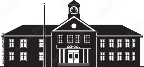 white background school building black silhouette vector