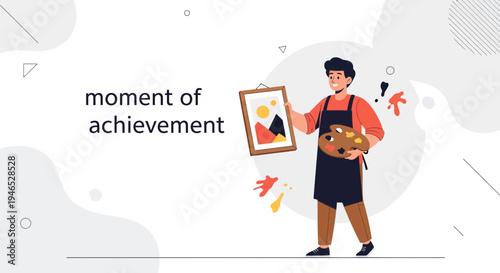 Artist's Moment of Achievement Holding Artwork and Palette