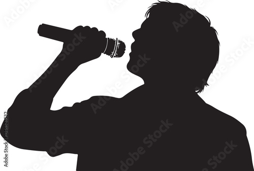 white background singer microphone black silhouette vector