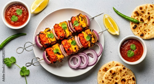 Wallpaper Mural Traditional Paneer Tikka Served With Warm Naan Bread and Rich Dipping Sauce Torontodigital.ca
