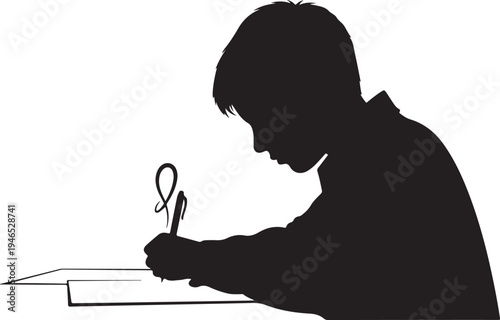white background student writing black silhouette vector