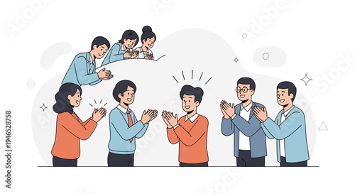 Team Applauding Success: Diverse Colleagues Celebrate Achievement in Office Meeting