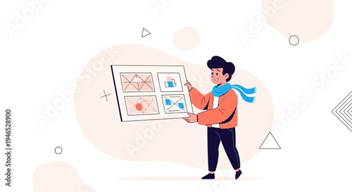 Man holding a storyboard with different scenes, creative process, planning, design