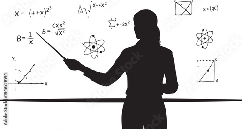 white background teacher teaching black silhouette vector