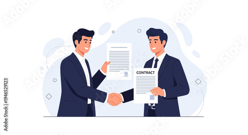 Businessmen shaking hands over contract agreement, partnership deal, successful negotiation