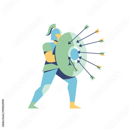 Roman soldier with shield defending against arrows