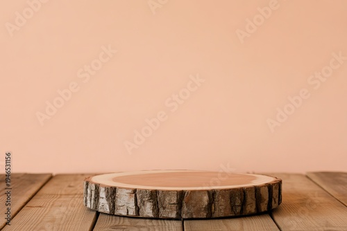 Wooden Slice Display on Rustic Planks isolated on a transparent background