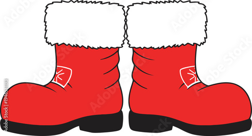 A pair of red Christmas boots with white fur trim and black soles illustration