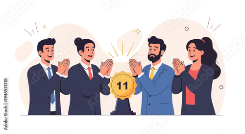 Team Celebrating Success with Trophy and Applause