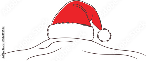 Illustration of a Santa Claus hat on a white background with fur trim and pom pom