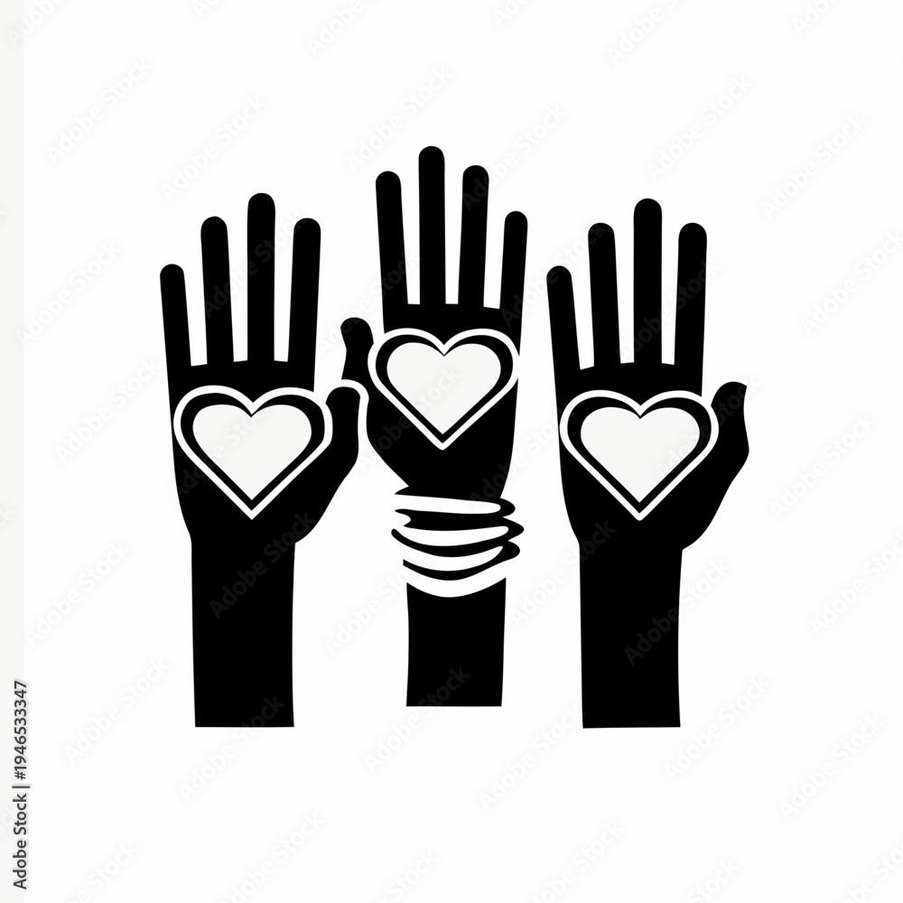 Fototapeta premium hearts in hands icon silhouette illustration for love care support charity design
