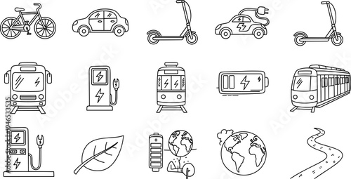 Collection of hand-drawn bicycle parts and accessories for cycling enthusiasts