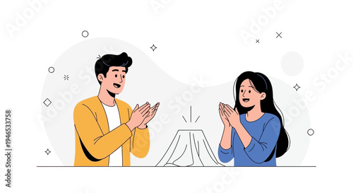 Couple Applauding Surprise Reveal of New Product or Gift