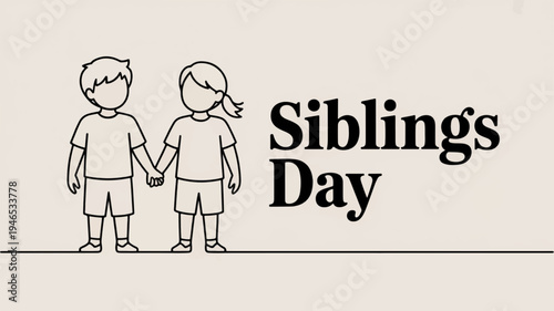 Sibling bond on siblings day with happy brother and sister holding hands in simple vector illustration