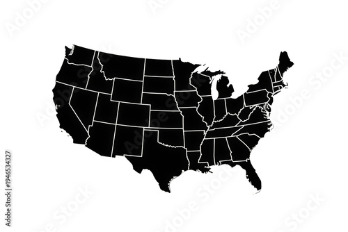 United states map with state lines in black contour, depicting usa geography and north america territory concept