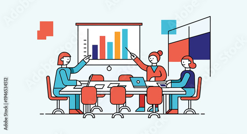 Business people discussing bar chart graph.