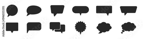 Speech bubble icons vector set, chat comment message balloons and dialog communication symbols collection isolated on transparent background