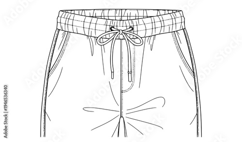 Casual Jogger Pants Outline Vector Illustration with Drawstring Waistband and Side Pockets for Sportswear, Loungewear, Fitness Apparel, and Fashion Design Projects