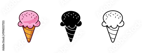 Cute ice cream icon isolated on white background.