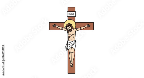 Flat 2d Christian Icon Illustration of Jesus Christ on the Cross Vector Graphic
