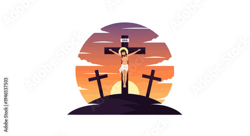Jesus Christ Crucified Vector Illustration A Symbol of Faith and Sacrifice at Sunset