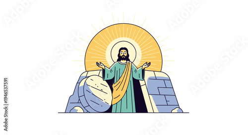 Vector illustration of Jesus Christ rising from the tomb, symbol of resurrection and salvation
