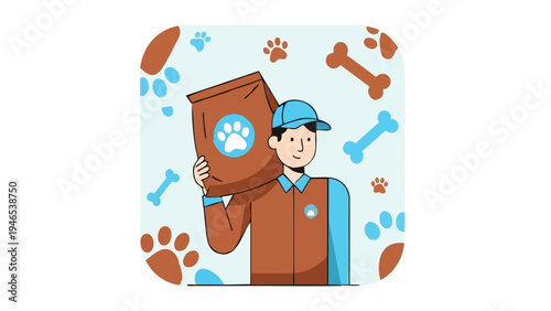 A vibrant vector illustration of a delivery boy in a flat design style, conveying a sense of modernity and efficiency, perfect for commercial use in Spain.