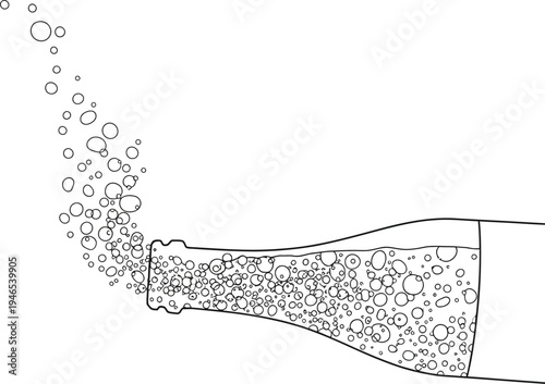 A champagne bottle pouring out carbonated bubbles