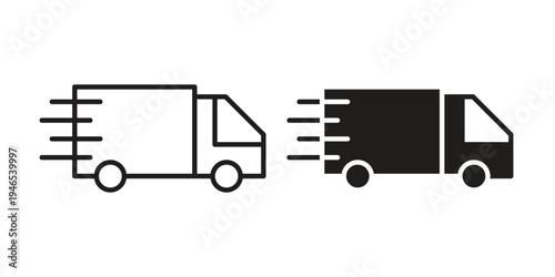 Fast shipping delivery truck icon in black stroke eps vector graphic
