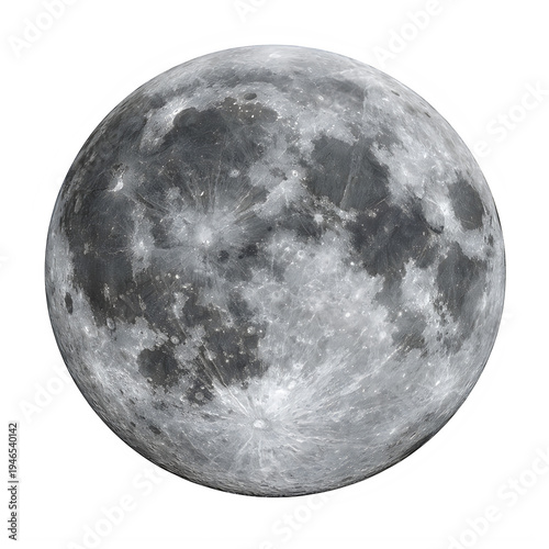 Full moon illuminated in the night sky with craters and shadows visible