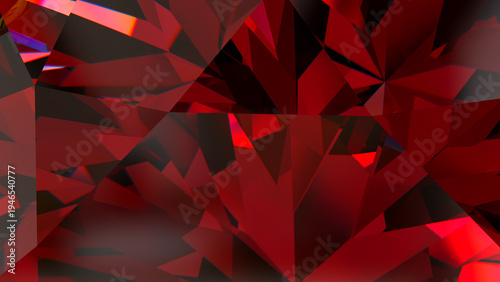 Crimson Facets — Abstract Ruby Gemstone Background, Vibrant red crystal facets with sharp geometric reflections—luxury abstract backdrop for premium branding, print, and digital design.