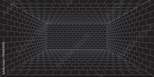Abstract bathroom wall and floor brick wall texture background. black brick texture of the wall with masonry Bricks laid in rows background.