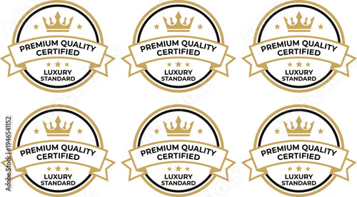 A set of premium quality certified badges with a luxury standard and golden crown