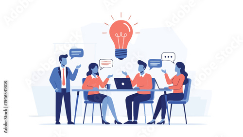 A high-resolution stock photo capturing a professional business team collaborating around a modern office desk with laptops and digital documents