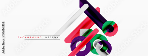 Abstract geometric shapes overlap, creating dynamic visual effect. Bright colors contrast against white background. Modern design element.