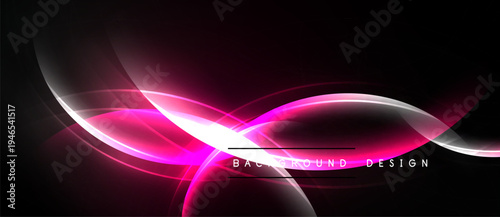 Abstract pink neon lines over black background. Smooth curves create dynamic visual effect. Modern design element for digital projects.