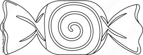 Simple line drawing of a wrapped candy with a swirl design on its surface sweet treat