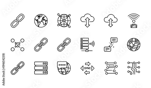 Connection line icons vector pack thin stroke network and link symbols for UI and apps