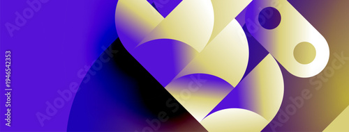 Abstract shapes blend yellow, purple hues. Smooth gradients create dynamic composition. Modern design evokes fluidity, energy.