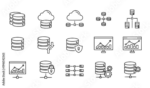 Thin line database icons vector pack for mobile, web and app UI design