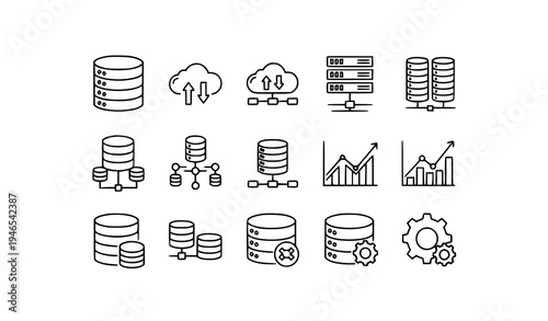 Editable database outline icon set thin line vector symbols for UI, web and app projects