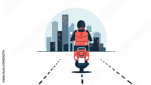 A vibrant vector illustration of a delivery boy in a flat design style, perfect for use in various commercial projects, conveying a sense of modernity and efficiency.